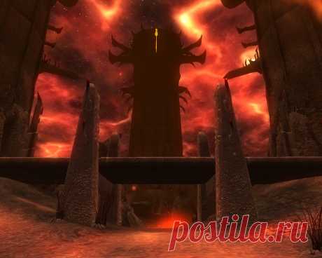 Четвертый из семи рэндомных миров Обливиона (Random Oblivion World 4). Полностью уникальный, то есть в нем все будет выглядеть, располагаться и называться всегда одинаково, через какие бы врата мы в него ни попали. Центральная башня Тяготящая крепость на острове, окруженном раскаленной лавой и две вспомогательные – Оплот Скорби и Оплот Муки, связанные между собой понизу широким мостом. А кроме того, на юге, почти напротив наземного входа в Тяготящую крепость, пещера Расплавленные чертоги, выводя