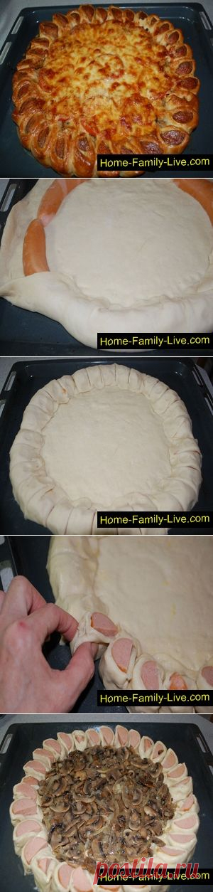 Пирог с сосисками и грибами