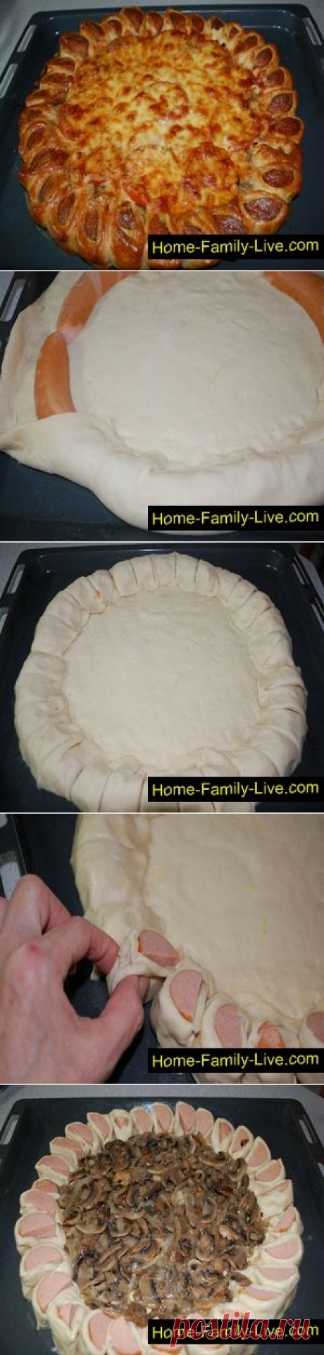 Пирог с сосисками и грибами
