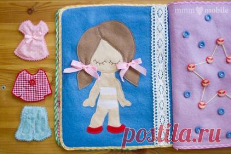 Тихая Книга для девочек - развивающая книга для детей - голубой,розовый