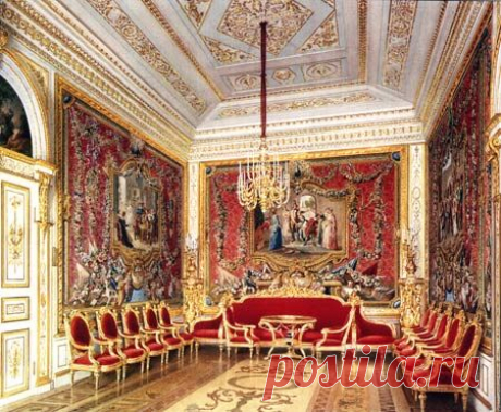 The Gatchina Palace, Russia. The Crimson Drawing Room. Designed by V. Brenna (1790s). Water-colour by L. Premazzi, 1872. THE CRIMSON DRAWING ROOM...  |  Pinterest • Всемирный каталог идей