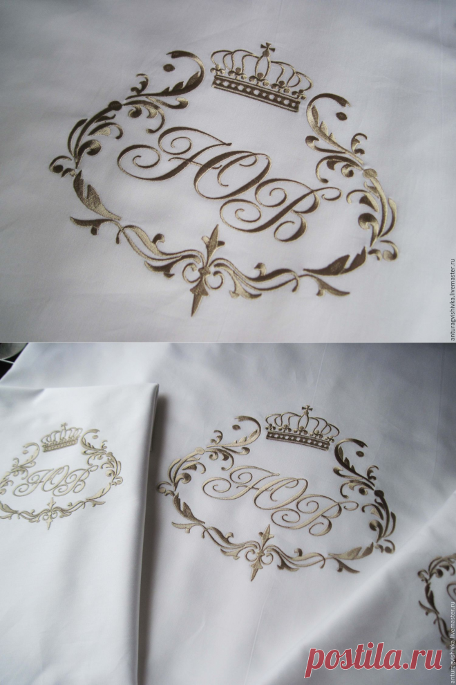 Купить Постельное белье с вышивкой 1813 Свадебный вензель - постельное белье, постельные принадлежности