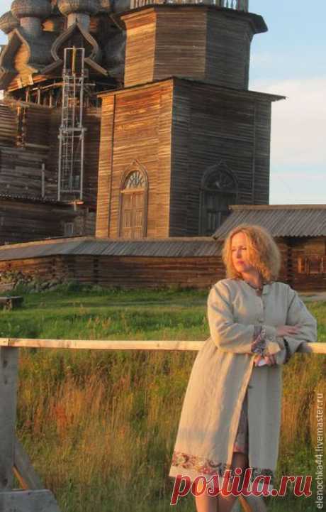 Купить Льняное пальто Кижи - пальто, лен, льняная одежда, льняное пальто, платки, платок