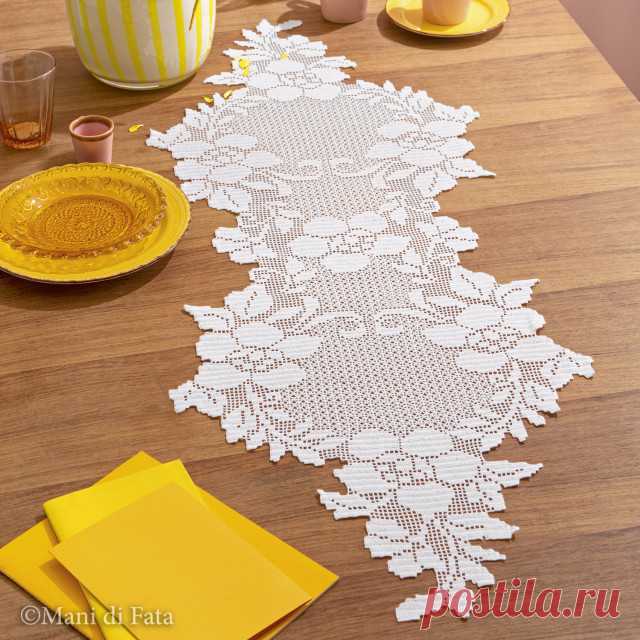 Scheme to realize the crochet filet runner with flowers