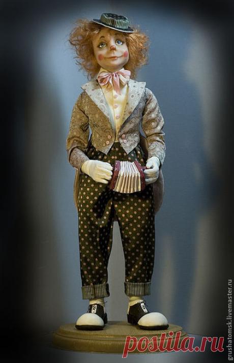 Купить Клоун "Плим" - бежевый, цирк, клоун, авторская кукла, гармошка, ЛивингДолл, тресс