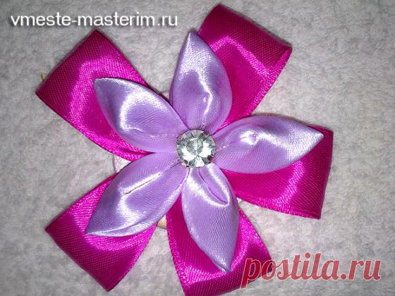 Простой цветок из атласных лент (мастер-класс)