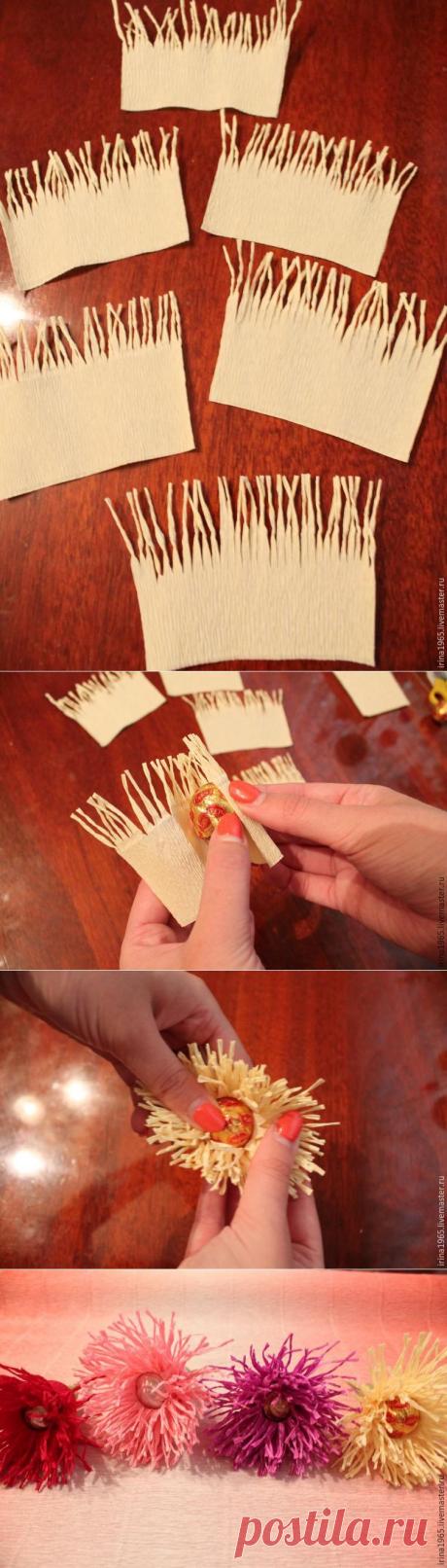 Делаем цветок игольчатой астры с конфеткой - Ярмарка Мастеров - ручная работа, handmade