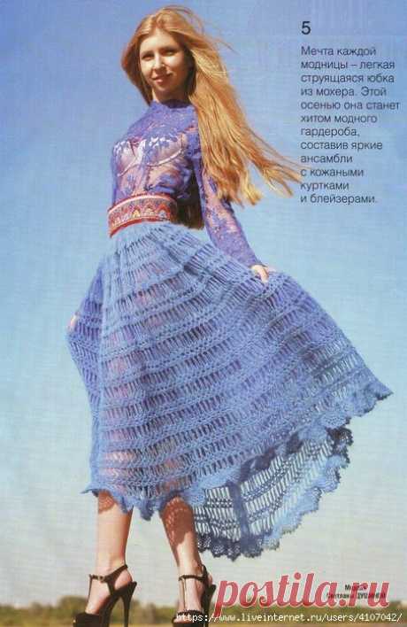 СИНЯЯ ЮБКА ИЗ МОХЕРА. КРЮЧОК