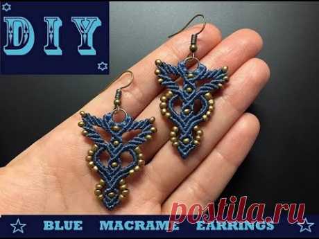 DIY Blue Macrame Earrings. Easy Micromacrame  Jewelry.