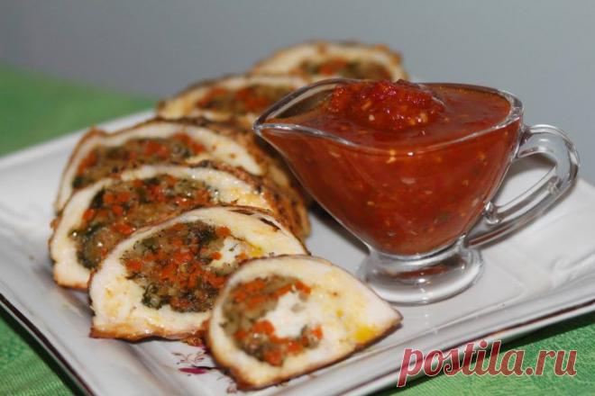 Куриная грудка, фаршированная овощами