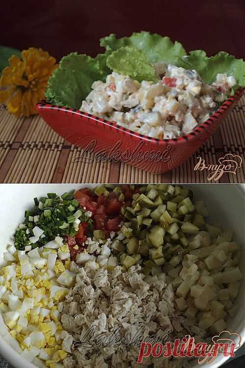 Салат с малосольными огурцами.