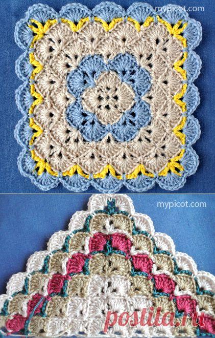 Квадратик-ракушка и узор для шали. Крючком. МК. /Обсуждение на LiveInternet - Российский Сервис Онлайн-Дневников