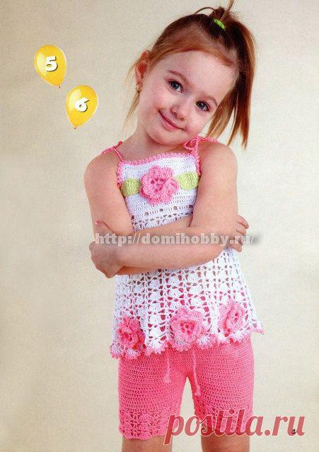 Вязаные шортики и топ для девочки. Летний комплект - крючком.