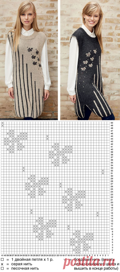 Вяжем спицами двусторонний сарафан с узором из полос и цветов – схемы с описанием