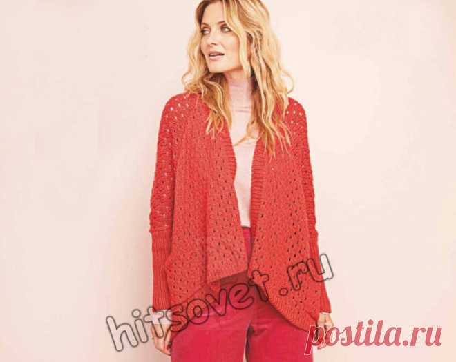 Модный красный кардиган с карманами - Хитсовет Вязание спицами для женщин модного красного кардигана с карманами со схемой и пошаговым бесплатным описанием.