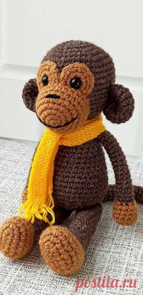 PDF Обезьянка крючком. FREE crochet pattern; Аmigurumi animal patterns. Амигуруми схемы и описания на русском. Вязаные игрушки и поделки своими руками #amimore - обезьянка, большая обезьяна, мартышка.