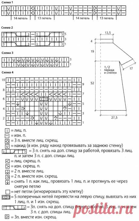 Схемы узоров - Туника с кокеткой узором бабочка
