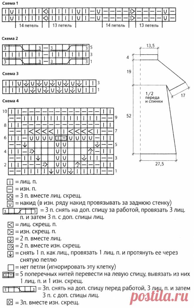 Схемы узоров - Туника с кокеткой узором бабочка