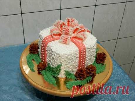 УКРАШЕНИЕ ТОРТОВ КРЕМОМ- Торт "ПОДАРОК", cake decoration