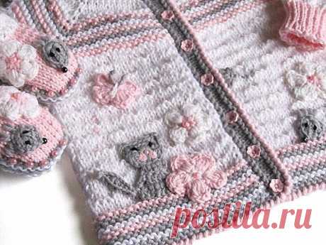 Knitted Baby j acket Funny Mouses / knit baby girls от MiaPiccina..........магазин