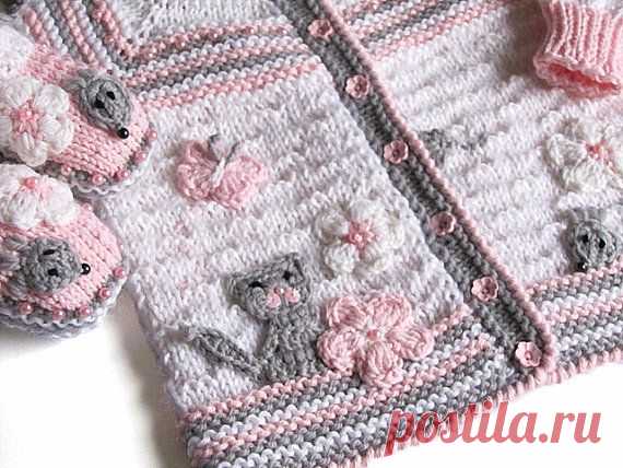 Knitted Baby j acket Funny Mouses / knit baby girls от MiaPiccina..........магазин