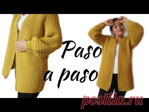 😍 Cómo tejer SACO MOSTAZA / CARDIGAN con lana gruesa a Crochet - Paso a Paso SENCILLO