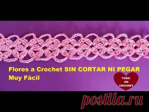 FLORES a crochet * SIN CORTAR - * EN UNA SOLA TIRA # para diademas, blusas, chalecos