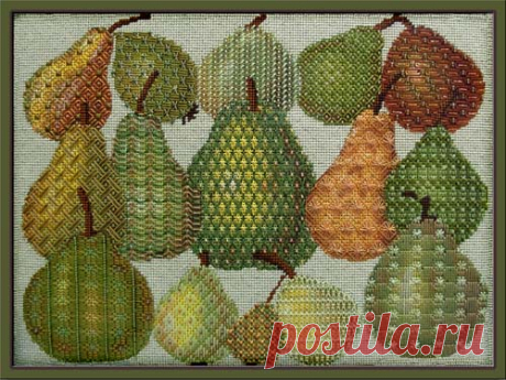 Melissa Shirley Designs | Hand Painted Needlepoint | A Vintage Pear Sampler