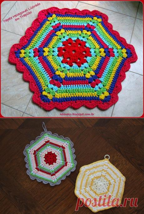 Разноцветные коврик и прихватка по одной схеме. Крючком. / crochet103.blogspot.ru