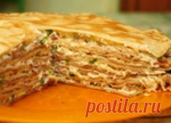 Лазанья из блинов и вкусной начинкой из грибов и курицы