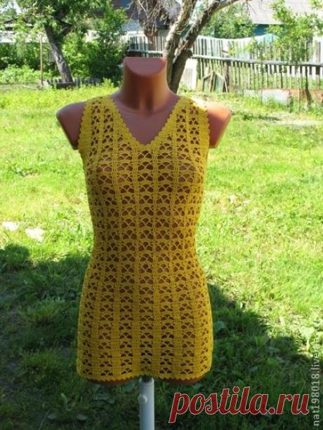 Летнее платье - белый,ручная работа,Вязание крючком,платье крячком,вязаное платье