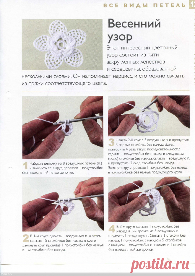 В копилку: цветок из 5-ти лепестков крючком. МК.