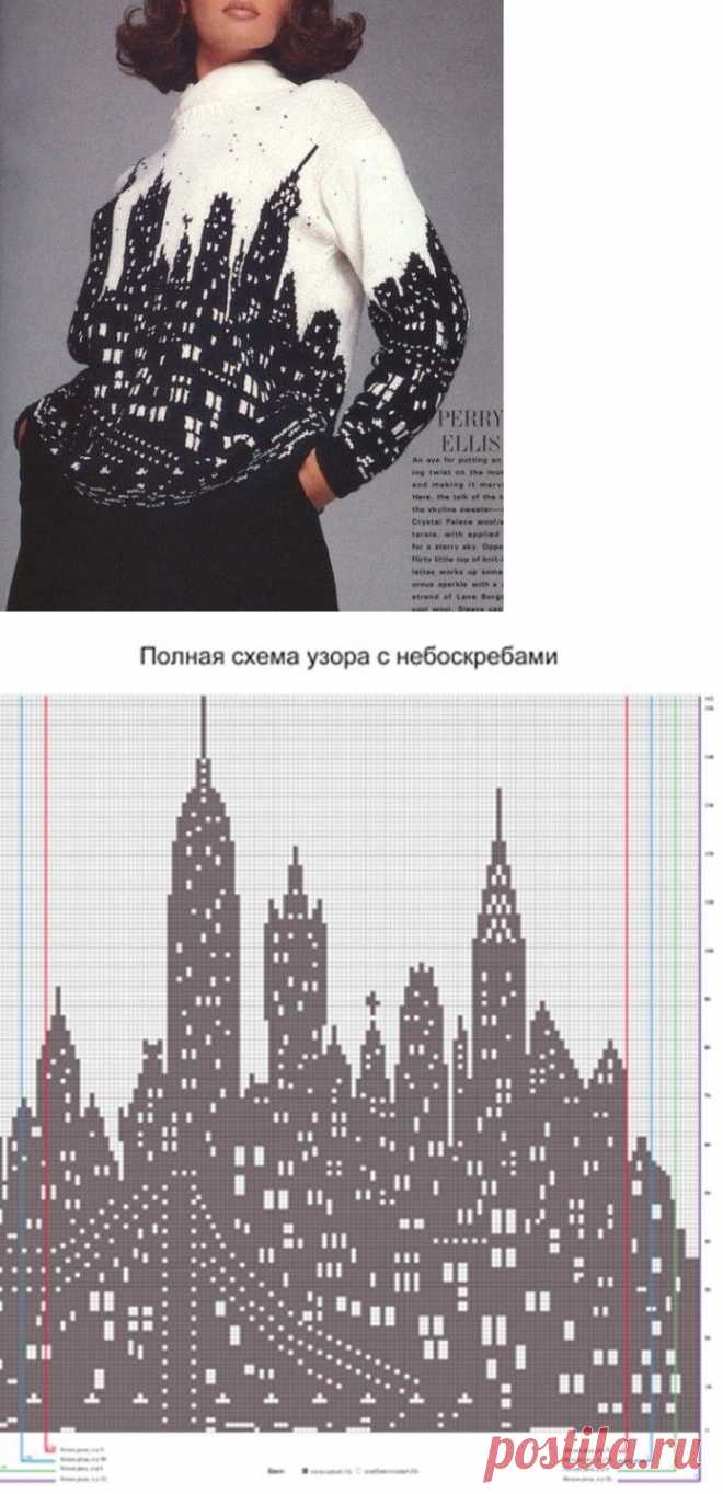 yarn City scape intarsia sweater pattern