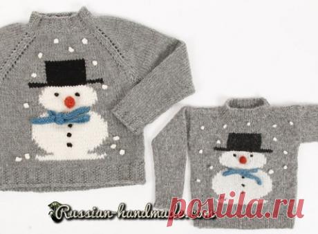 Детский пуловер со снеговиком | Russian-Handmade
