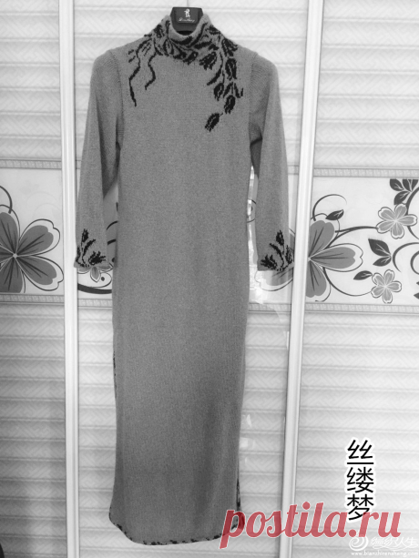 Черный тюльпан 175 000 Трикотажное женское платье в форме палки Intarsia Cheongsam Dress (Работы десятого конкурса вязания) - Учебное вязание - Вязание Life