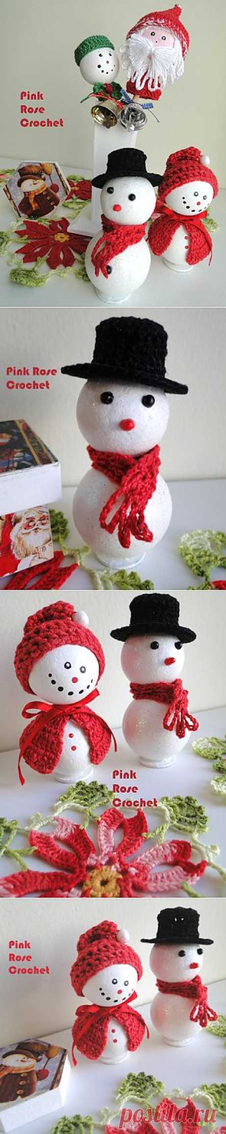 \ PINK ROSE CROCHET /: Enfeites de Natal Bonequinhos de Neve e Papai Noel com Crochê e Pintura
