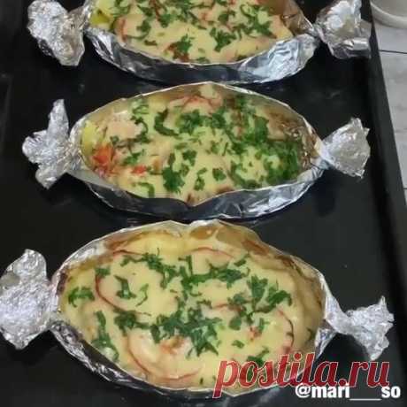 Мясо с картошкой в форме лодочек
