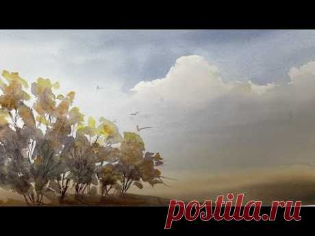 №2 Акварель для начинающих. Как рисовать Пушистое облако. How to paint fluffy cloud