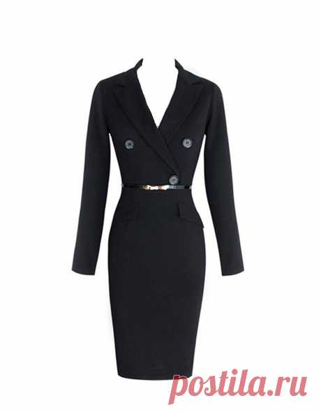 Ashlen Lady's 1950s Vintage Long Sleeve Plung V-neck A-Line Black Pencil Dress at Amazon Women’s Clothing store:
