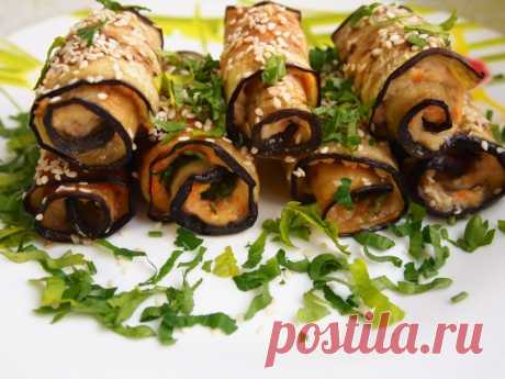 невероятно красивые и вкусные рулетики из баклажанов с рубленой курицей