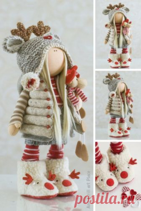 Textile Rag Doll Red Art Doll Tilda Baby Doll Fabric Decor