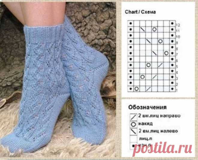 Рисунок для носков спицами схемы и описание