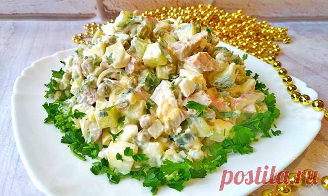 Салат с языком, яйцами и зеленым горошком