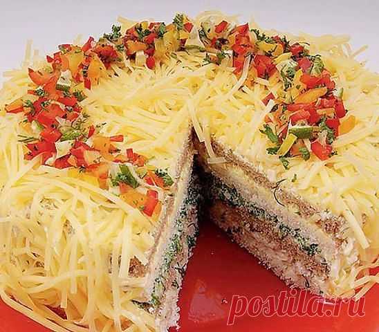 Бутербродный торт с курицей и сыром