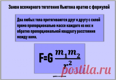 Закон всемирного тяготения Ньютона кратко, формула