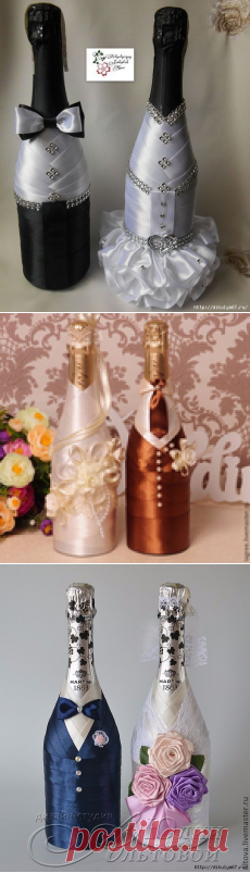 Свадебный декор бутылок и бокалов