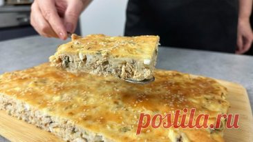 Быстрый Заливной ПИРОГ с Зеленым луком, Яйцом и Рыбными консервами. Быстрый рецепт теста для пирога