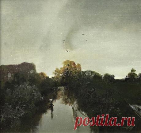 Дорога под дождем.1997г.60х60см. х.м. - Александр Иванович Савин Александр Иванович Савин
