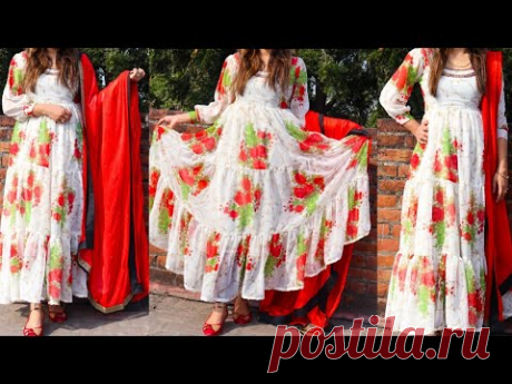 frill frock cutting and stitching||layerd frock/gown cutting||designer frock cutting and stitching