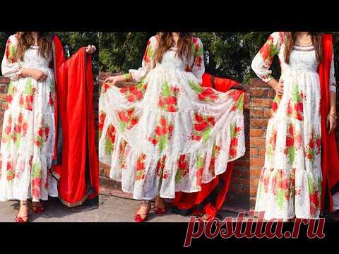 frill frock cutting and stitching||layerd frock/gown cutting||designer frock cutting and stitching